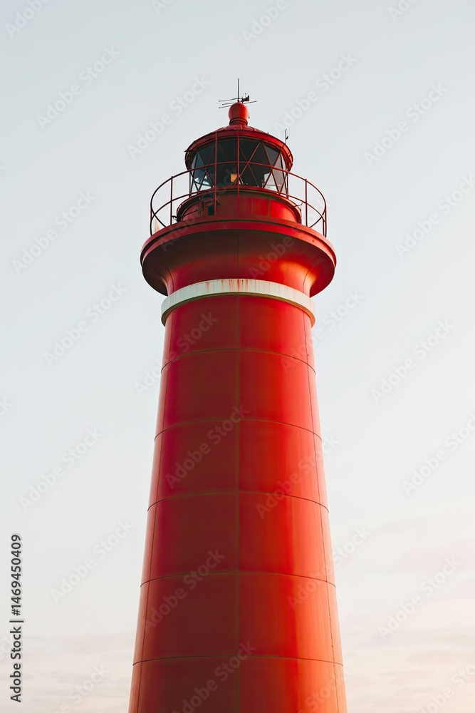 Red Lighthouse Isolated on White Background, Coastal Structure with Bold Color for Navigation and Maritime Safety Red Lighthouse Isolated on White Background, Coastal Structure with Bold Color for Navigation and Maritime Safety