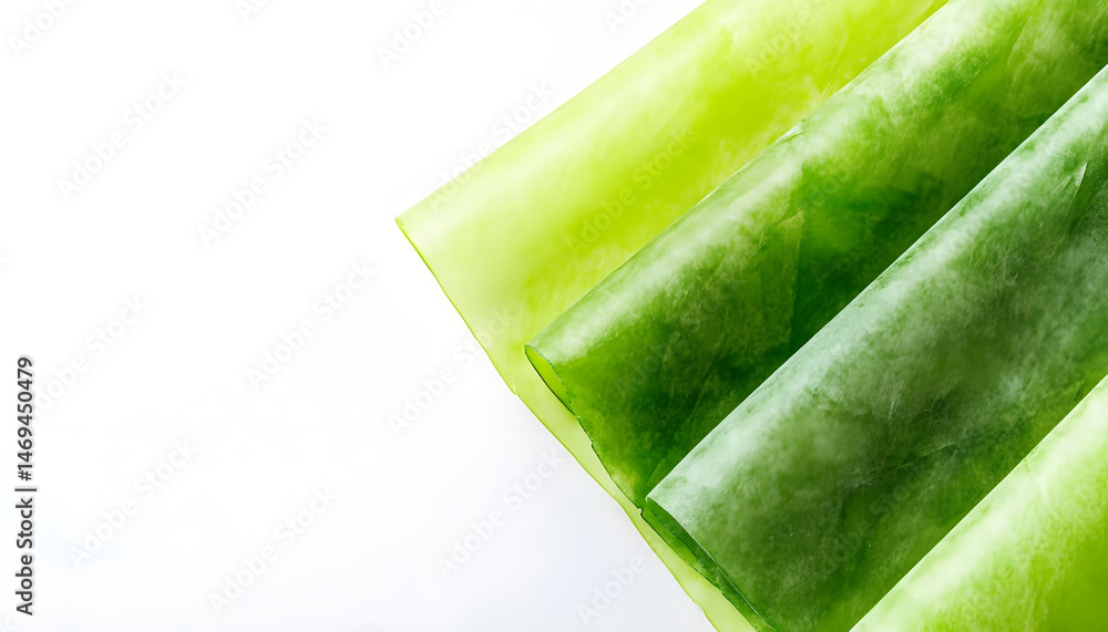 Green beeswax food wraps on white background, top view. Banner design