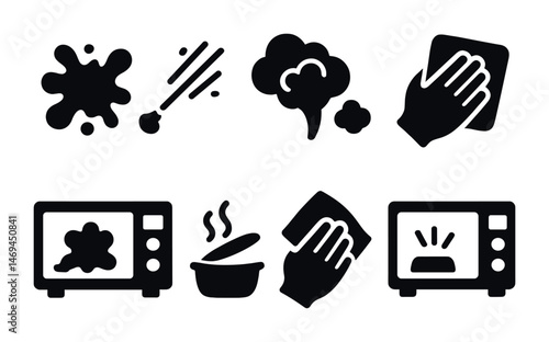 Cleaning and sanitation solid icons set – filled, hygiene, disinfecting symbols