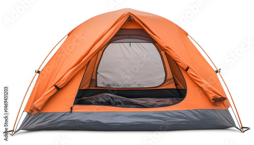 Obraz na płótnie Closeup of couple in camping tent on white background, view from inside w salonie