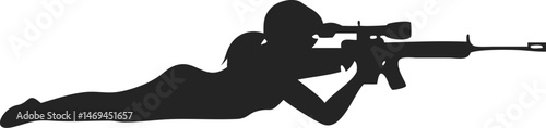 Female Soldier Silhouette Aiming Rifle Prone Position