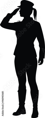 Silhouette of a Female Soldier Saluting
