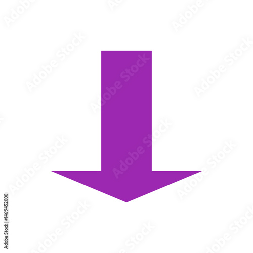 A simple illustration of a purple arrow pointing downwards on a white background in a minimalist style image