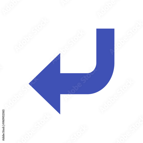 A blue arrow pointing left with a right angle turn on a white background indicating direction change path