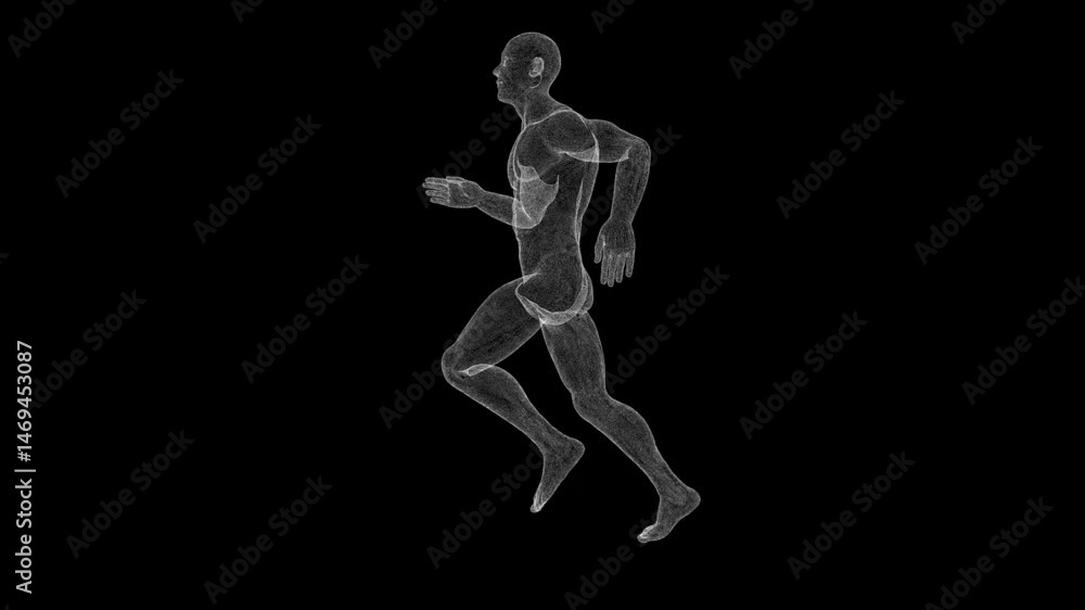 Dynamic Wireframe Runner in Motion Against Dark Background Dynamic Wireframe Runner in Motion Against Dark Background