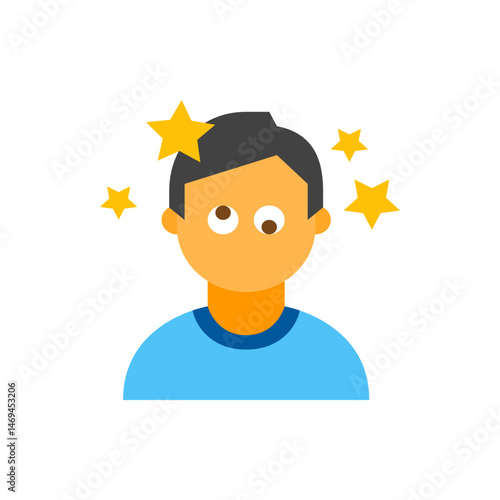 Illustration of a person with stars around their head indicating dazed or confused state in cartoon style