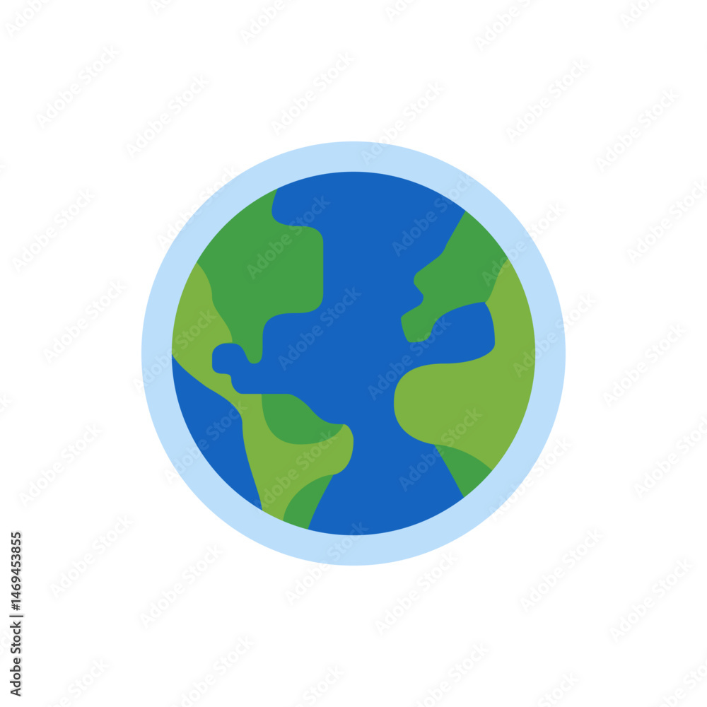 Illustration of earth with green continents and blue oceans inside a light blue circular border design Illustration of earth with green continents and blue oceans inside a light blue circular border design