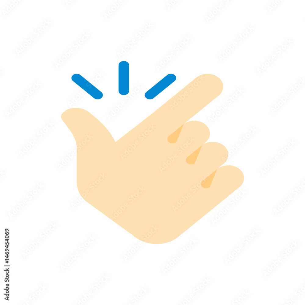 Illustration of a hand snapping its fingers with blue lines above the finger on a white background Illustration of a hand snapping its fingers with blue lines above the finger on a white background