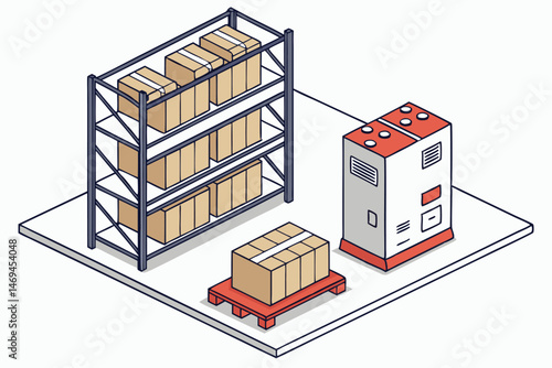 28 warehouse, storage shelves, cardboard boxes, industrial, metal frame, logistics, supply chain, inventory, organized, efficient, clean, minimalist, 3d render, high resolution, detailed