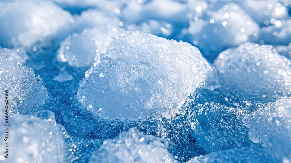 Obraz premium Glistening Ice Shards Macro Photography Showing Crystaline Texture on Light Blue Surface