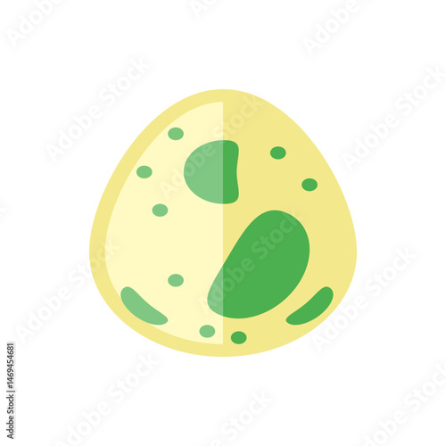 Illustration of a light yellow egg with green spots and patches on a white background in a flat style