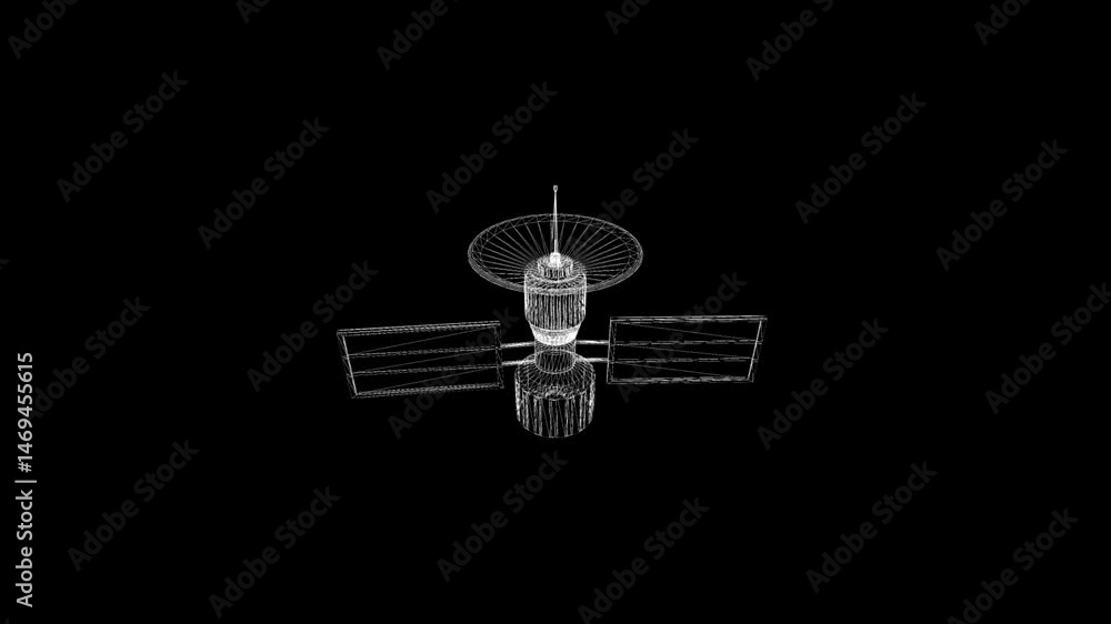 Futuristic Satellite Wireframe in Space on a Black Background for 3D Modeling and Technology Enthusiasts Futuristic Satellite Wireframe in Space on a Black Background for 3D Modeling and Technology Enthusiasts