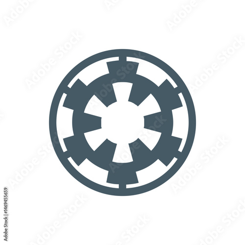 Circular emblem with radial pattern and outer ring design in a flat style illustration of a symbol