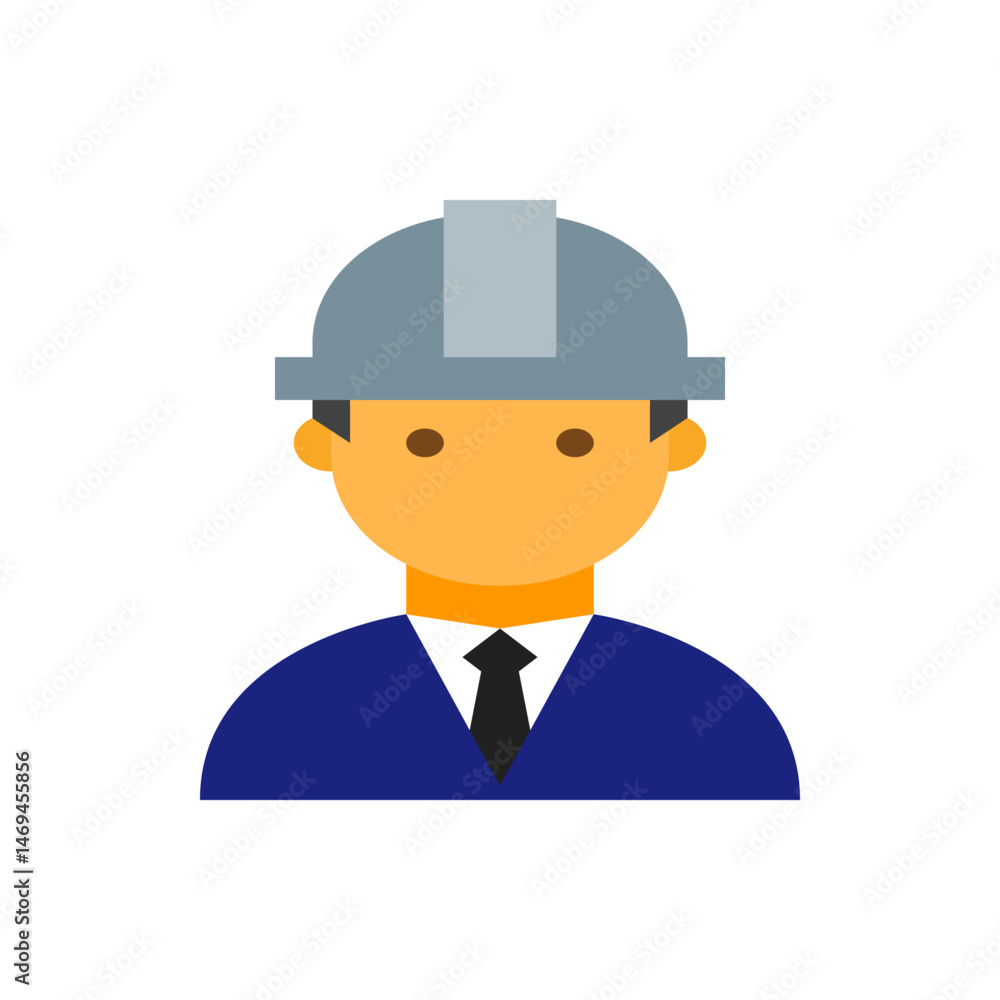 Illustration of a construction worker with a gray hard hat and a blue suit with a black tie design image Illustration of a construction worker with a gray hard hat and a blue suit with a black tie design image
