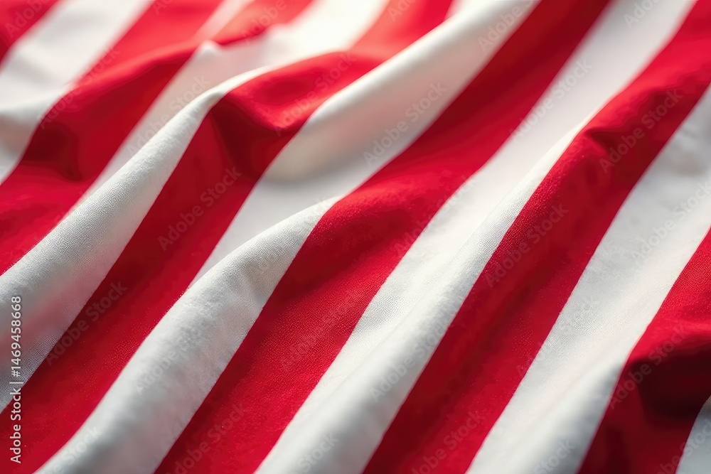 Striped red and white fabric, close-up texture, cloth, stripe pattern, closeup Striped red and white fabric, close-up texture, cloth, stripe pattern, closeup