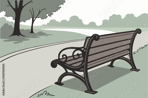 30 a park bench made of dark brown wood and black metal, simple and modern design, classic, minimalist, clean lines, high contrast, photorealistic