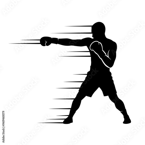 Focused Boxer Silhouette Throwing Fast Combination Punches During Rigorous Training Regimen