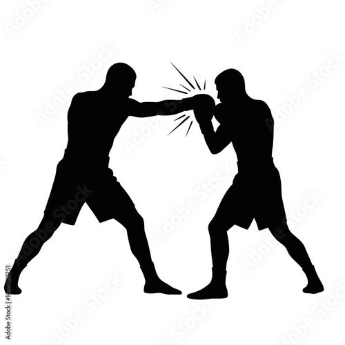 Explosive Boxer Silhouette Connecting With a Powerful Uppercut Aimed at an Opponent