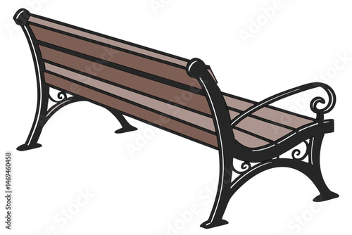 30 a park bench made of dark brown wood and black metal, simple and modern design, classic, minimalist, clean lines, high contrast, photorealistic