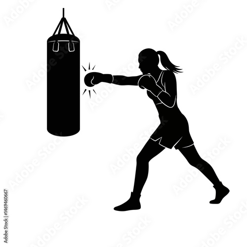 Dynamic Boxer Silhouette Delivering Explosive Punches on a Heavy Bag During Rigorous Workout