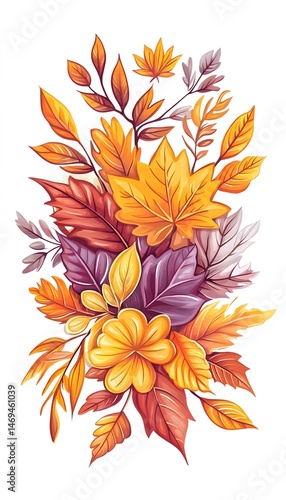 A vibrant bouquet of autumn leaves in shades of red, orange, yellow, and purple