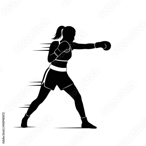 Focused Woman Boxer Silhouette Practicing Quick Precise Punches While Shadowboxing in the Gym