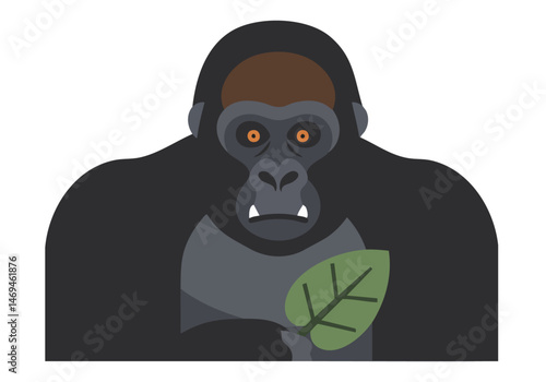 A stylized gorilla icon holds a leaf, representing endangered species. Flat design, vibrant colors, and clear composition for versatile use.