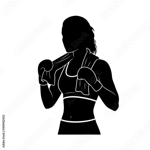 Strong Woman Boxer Silhouette Standing Relaxed Yet Confident With a Towel Draped Post Workout