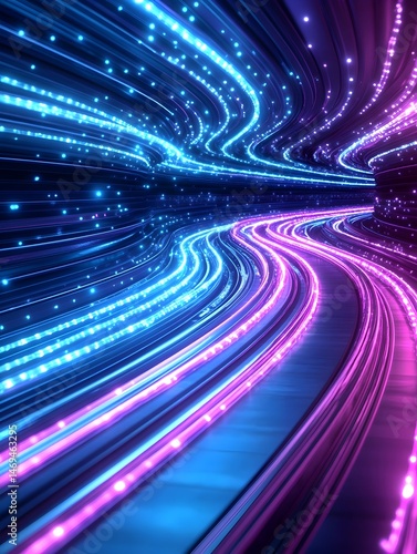 Abstract digital tunnel with glowing blue and pink lines