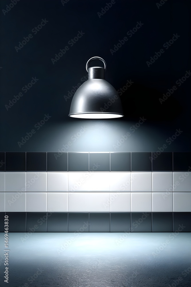 Obraz premium Modern kitchen with sleek pendant lighting and tiled wall