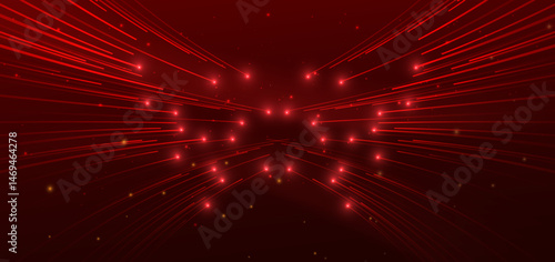 Red curved glowing lines on dark red background with lighting effect sparkle.