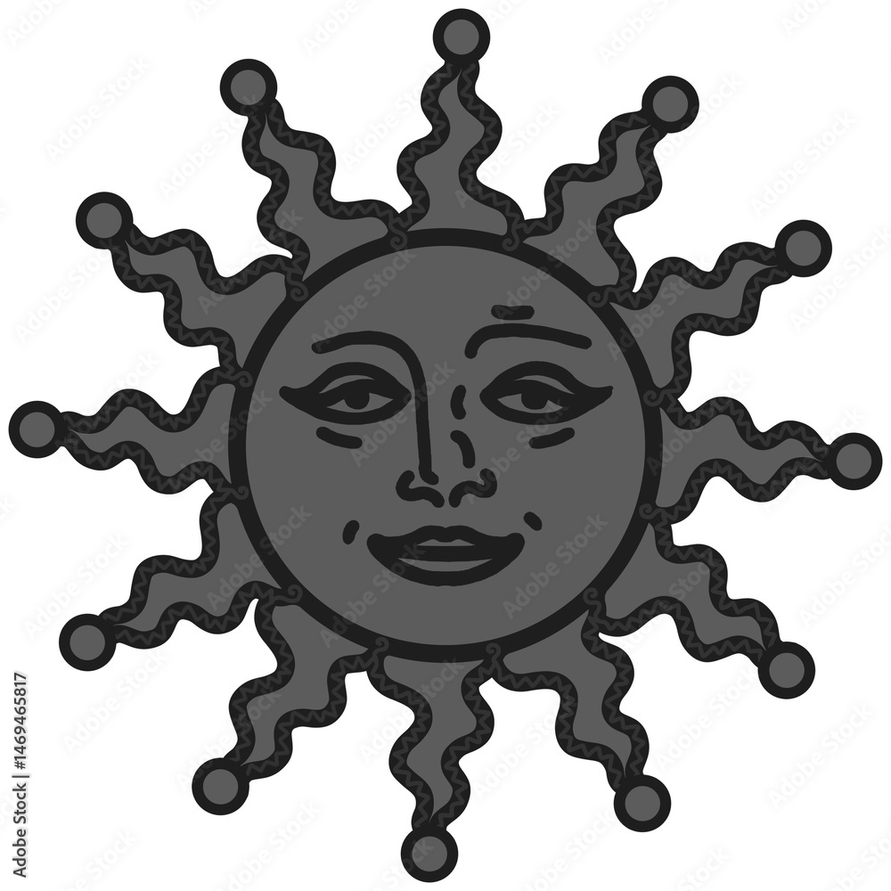 Fototapeta premium antique sun illustration; vintage solar depiction