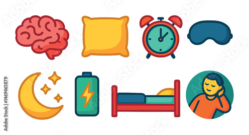Sleep and relaxation icons set – flat, filled, bedtime and rest symbols