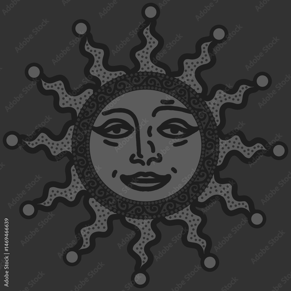 Obraz premium antique sun illustration; vintage solar depiction