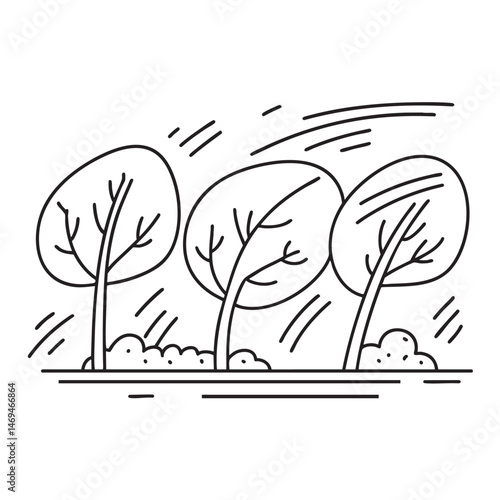 Trees in the park bending in strong wind during storm