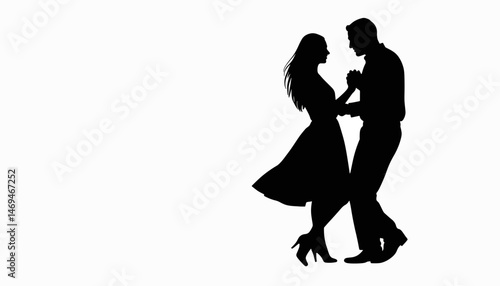 Joyful couple swing dancing in silhouette, celebration of love