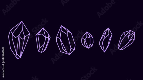 Vector illustration set of quartz crystals. Magical elements, gemstones for mystical themes. Perfect for clipart or mystical witchcraft designs.