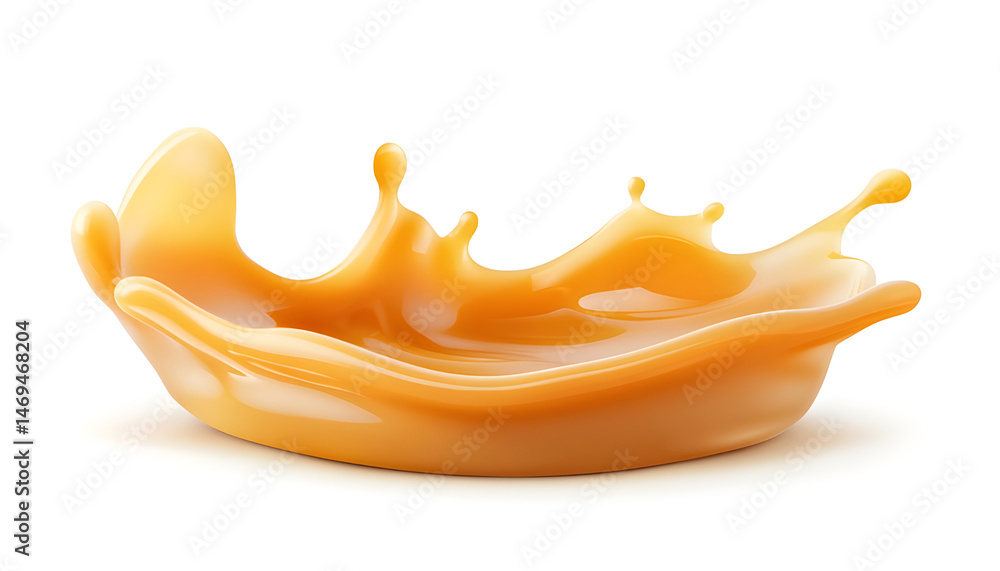 Caramel sauce splash isolated on white background, liquid syrup splash, caramel sugar candy or melted caramel