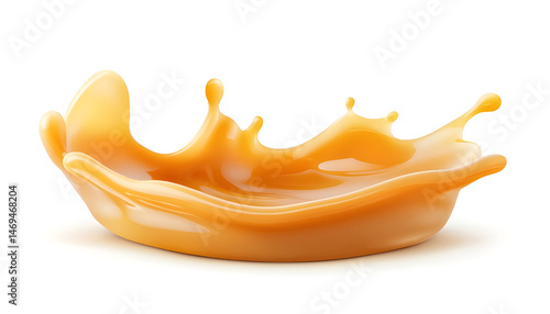 Obraz na płótnie Caramel sauce splash isolated on white background, liquid syrup splash, caramel sugar candy or melted caramel w salonie