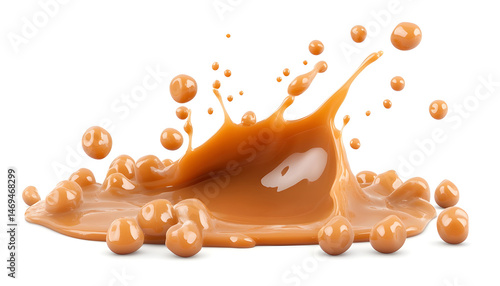 Caramel sauce splash isolated on white background, liquid syrup splash, caramel sugar candy or melted caramel