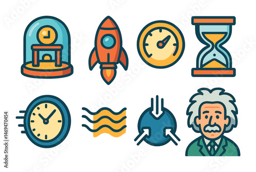 Time management and science icons set – filled, solid, planning and innovation symbols