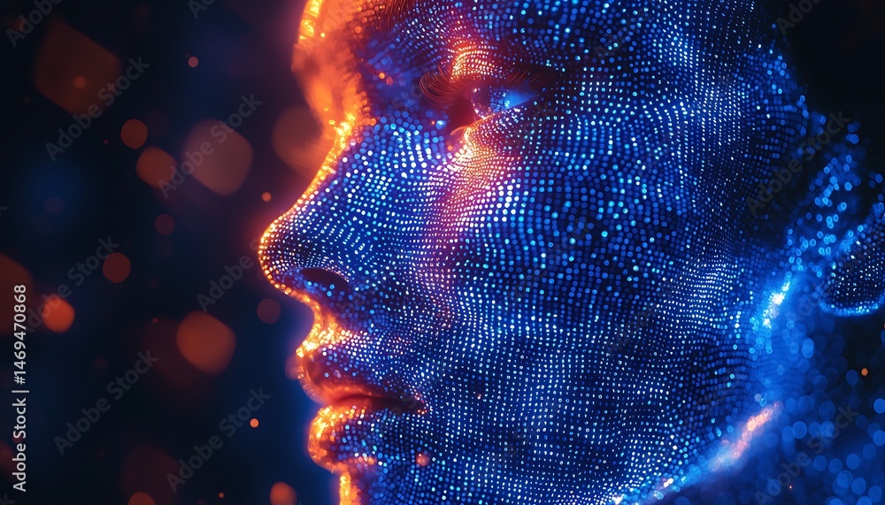 Digital representation of a human face in profile view. Digital representation of a human face in profile view.