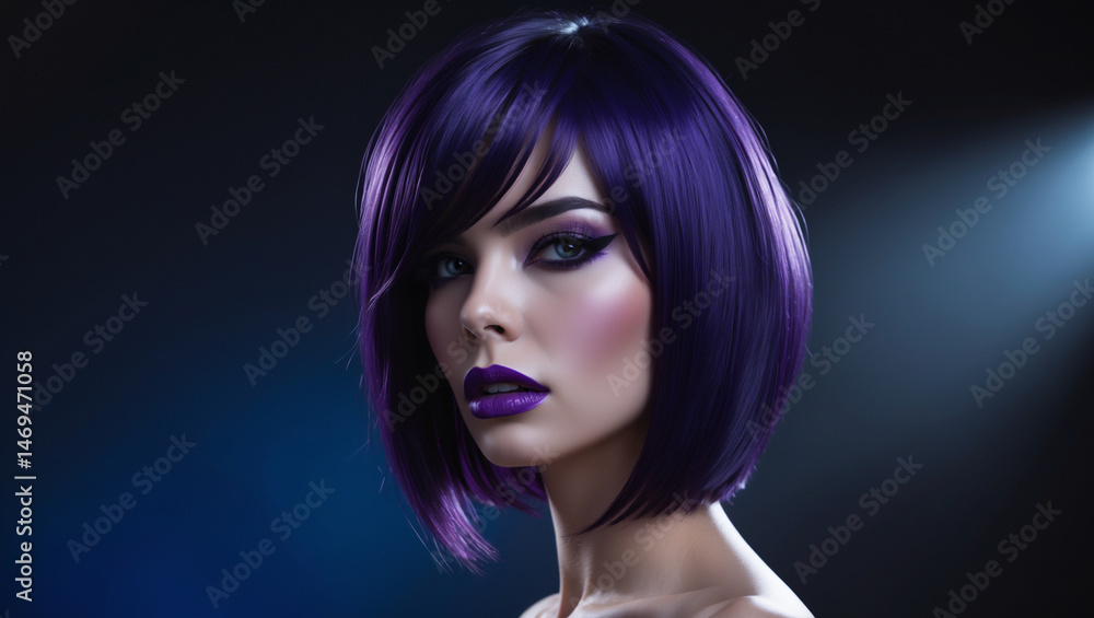 Naklejka premium Midnight Violet Soft Bob Hair Look