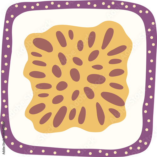 Artistic hand drawn illustration of square passion fruit. Vector drawing of exotic fruit slice with seeds and pulp isolated on white background. Drawing of summer vegan dessert for your printing.