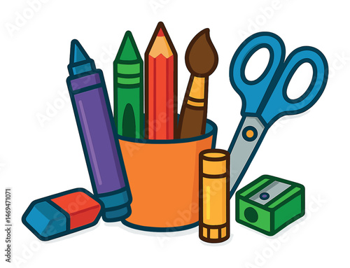 Art and craft flat icons set – creative, design, diy tools symbols