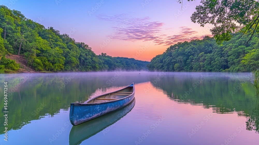 Obraz premium Sunset Over Purple and Pink Sky Lake