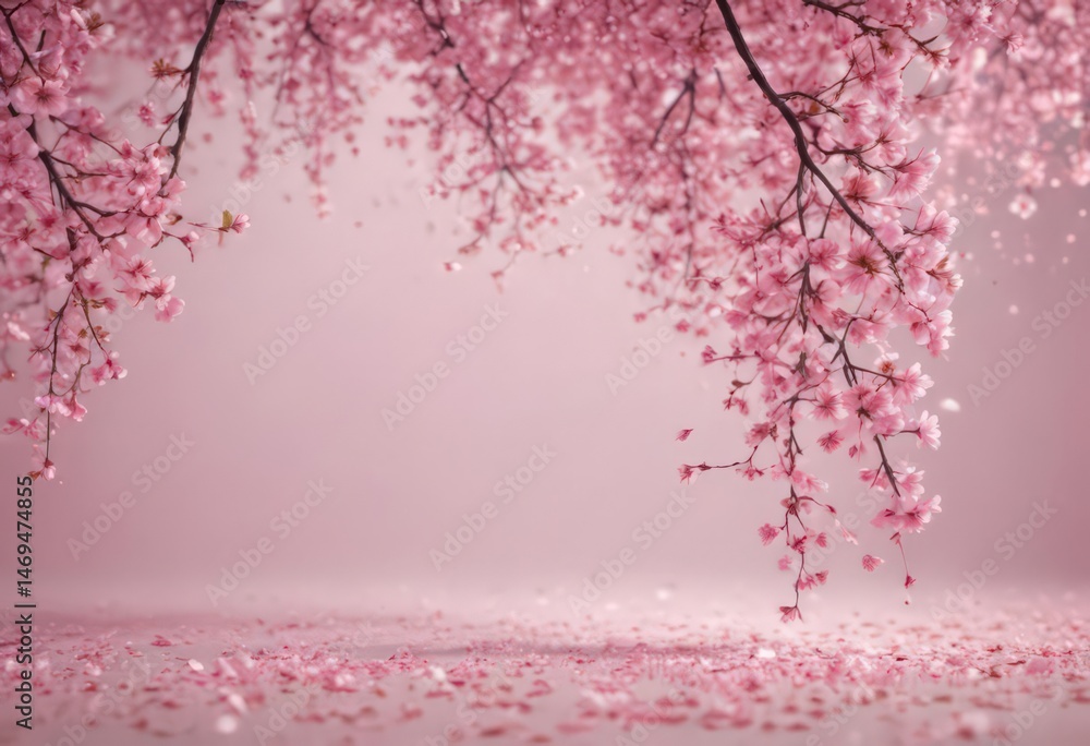 Fototapeta premium Mesmerizing pink sakura petal fall, soft focus background, art, photo
