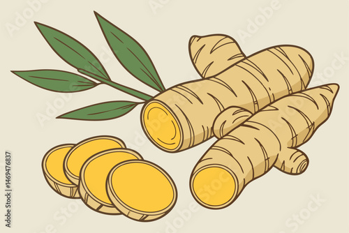 38 ginger, root, turmeric, sliced, fresh, healthy, botanical, organic, natural, food, still life
