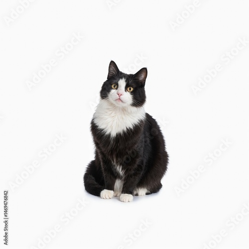 Cute black and white cat isolated on white