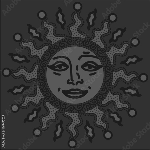 antique sun illustration; vintage solar depiction